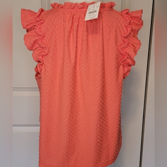 NWT J. Crew Women's Dark Coral Ruffle-Sleeve Clip-Dot Top - L - Picture 4 of 7